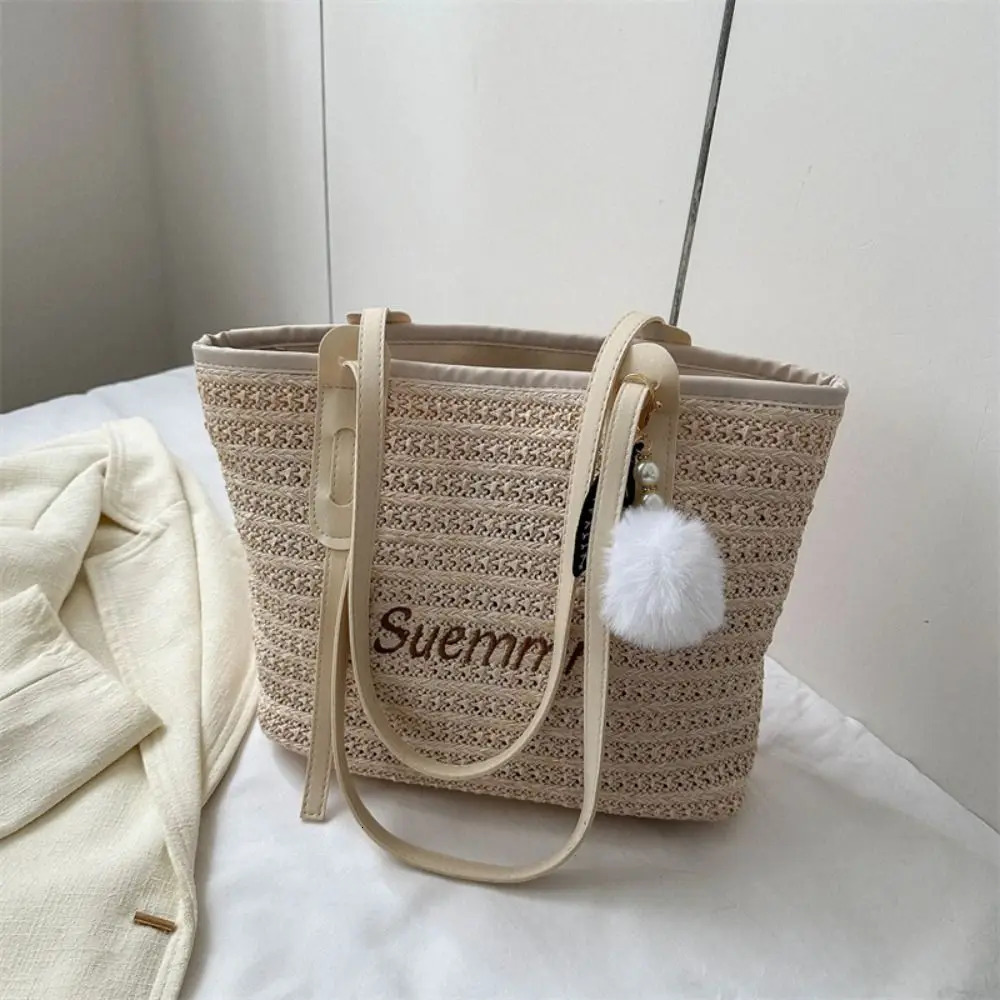 Women Casual Rattan Handbags Woven Shoulder Bags Summer Beach Straw Bag Large Capacity Tote Lady Big Purses 250325