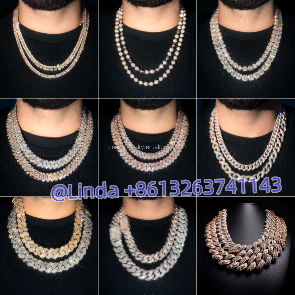 Wholesale Moissnaite Chain Bracelet 925 Silver Cuban Link Ice VVS Moissanite Cuban Bracelet Hiphop 14mm 12mm 10mm Diamond Chain