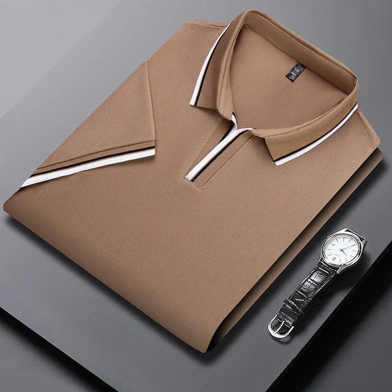 Mens solid color short sleeved polo shirt breathable and comfortable casual top 250326