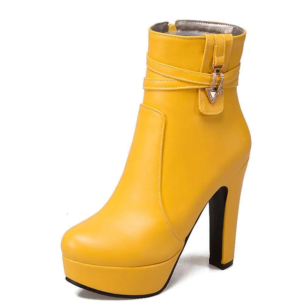 High Heel Sgesvier Autumn PU Leather Ankle Square High Heels Round Toe Platform Black White Women Boots Plus Size G