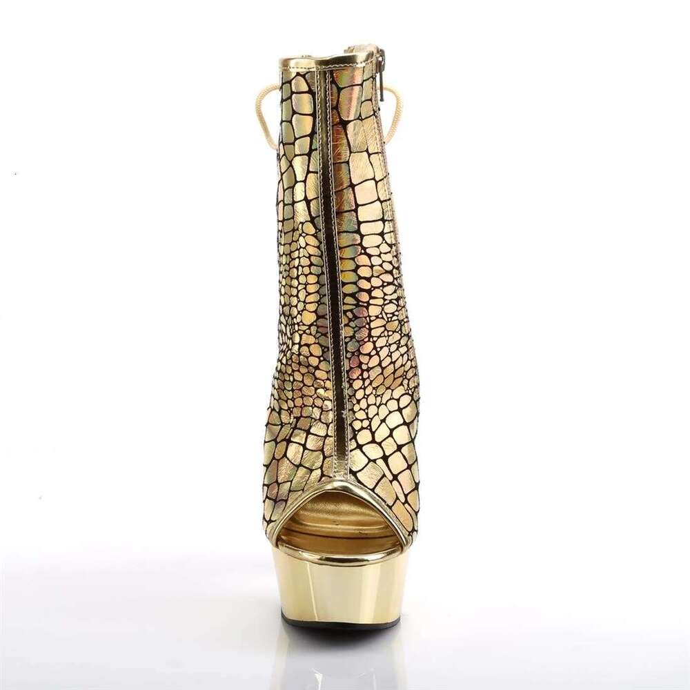 High Heel Cm High Heels Thin Heel Waterproof Platform Thick Sole Low Cut Boots Color Blocked Pattern Upper Steel Tube Dance Nightclub Boots