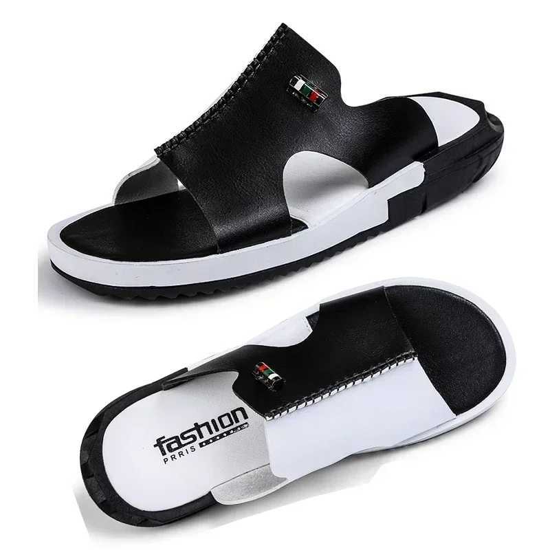 Mens slippers summer leather sandals new N-Slip wear-resistant beach shoes casual sandals mens slippersXJ250326