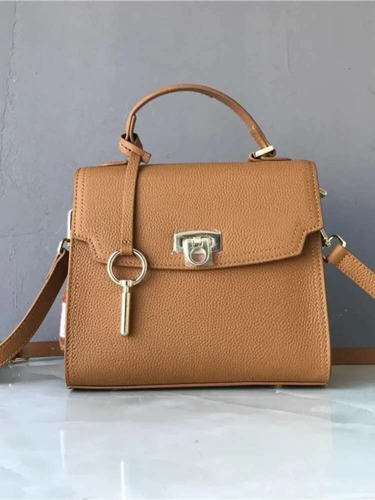 Elegant Office Ladies Solid Color Tote Handbag Hasp Single Shoulder Bag Women New Fashion Cowskin Genuine Leather Crossbody Bags