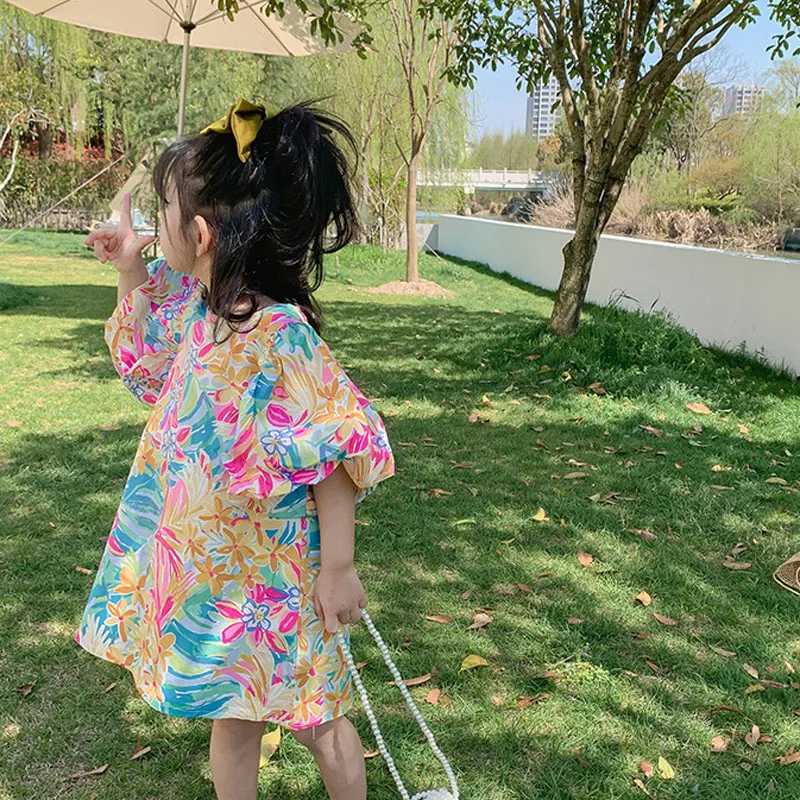Summer girls dress with flower bud sleeves loose casual dress baby and childrens clothing W250326