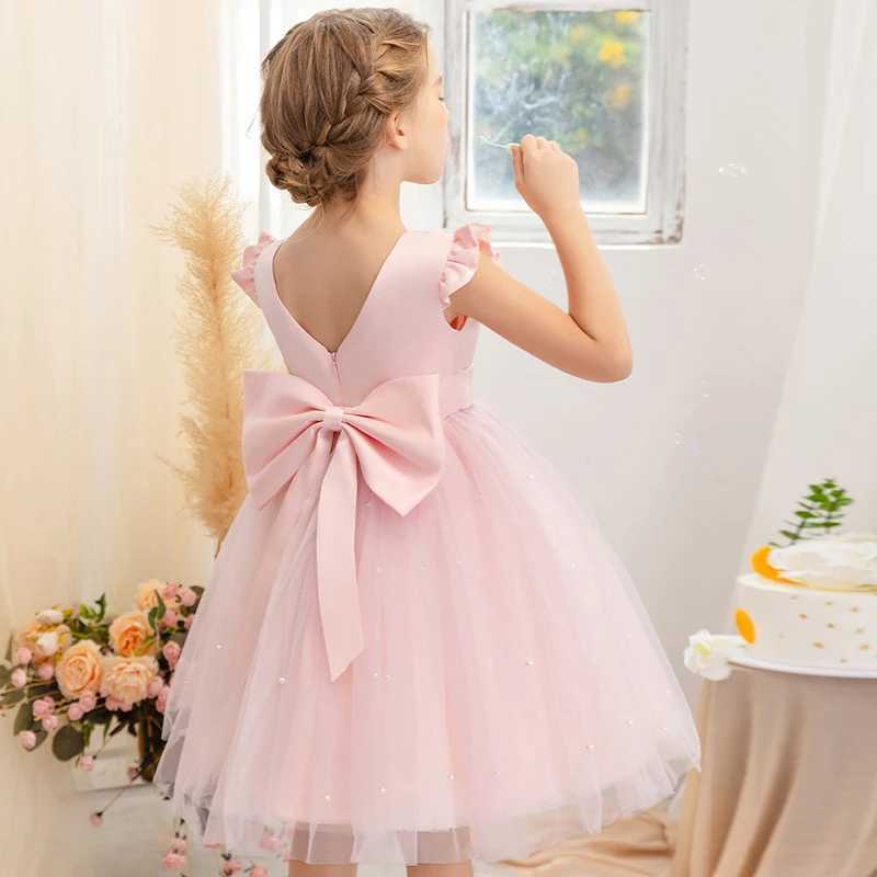 2-10 year girl princess dress summer chiffon bow wedding dress piano performance costume host costume childrens clothing W250326