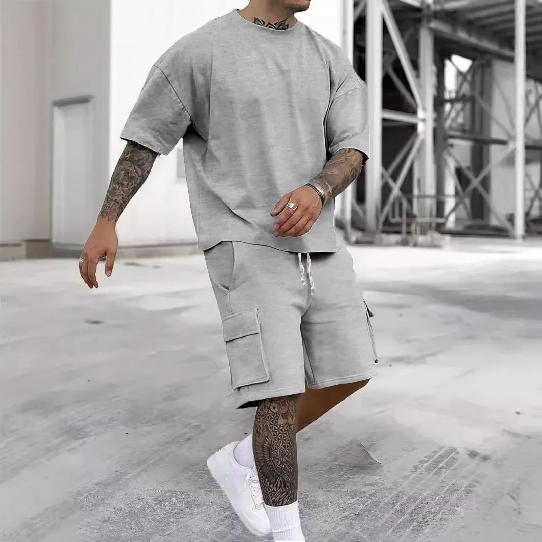 mens T-shirts work clothes shorts casual sportswear for summer 250324