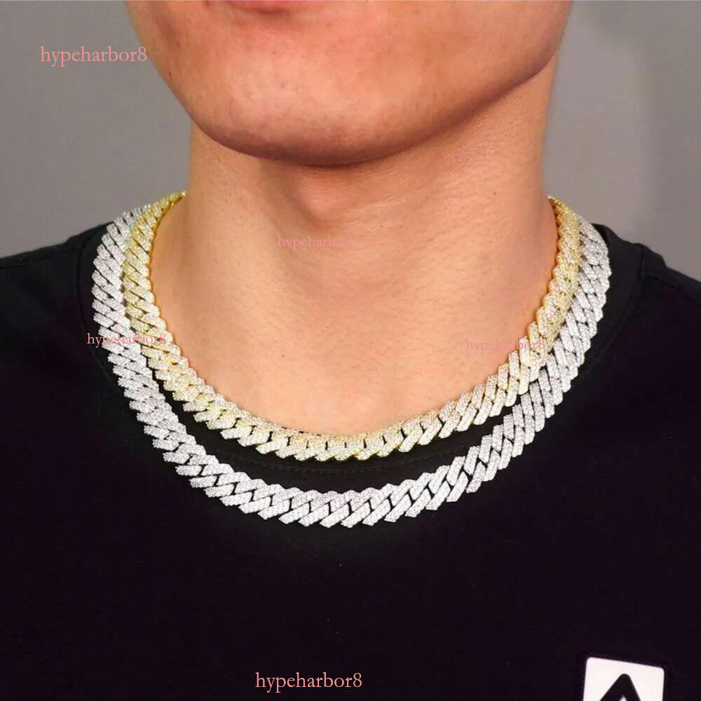 Designer Necklace Hip Hop 2 Rows Stones 14mm Sterg Sier White Gold Plated Iced VVS Dia Moissanite Cuban k Chain Rock Jewelry Gift with Gra