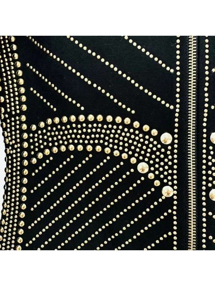 HIGH STREET Newest 2025 Designer Stylish Fashion Women Long Sleeve urious Metallic Beaded Stretchy Dress
