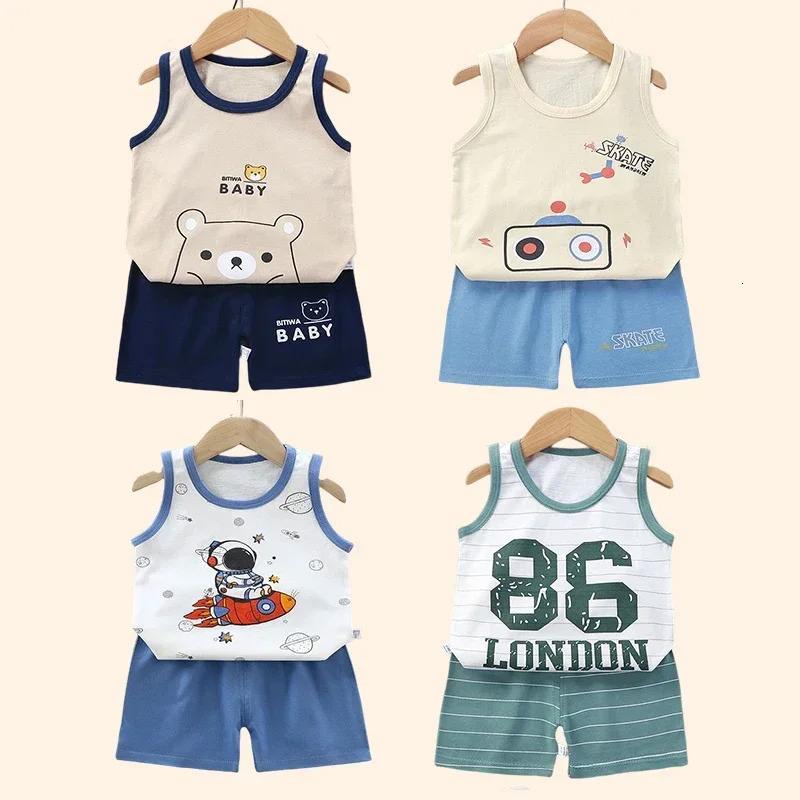 Children Sets Kids Clothes Boys Girls Vest Suit Summer Childrens Clothing baby Cotton T-Shirts Shorts Tank Top Sleeveless 250326