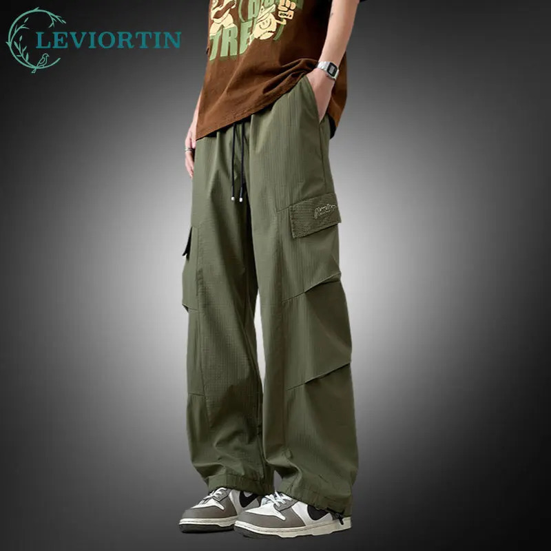 Mens Paratroop cargo pants loose and loose leg workwear spring and summer stretch elastic waist quick drying outdoor casual pants 250321