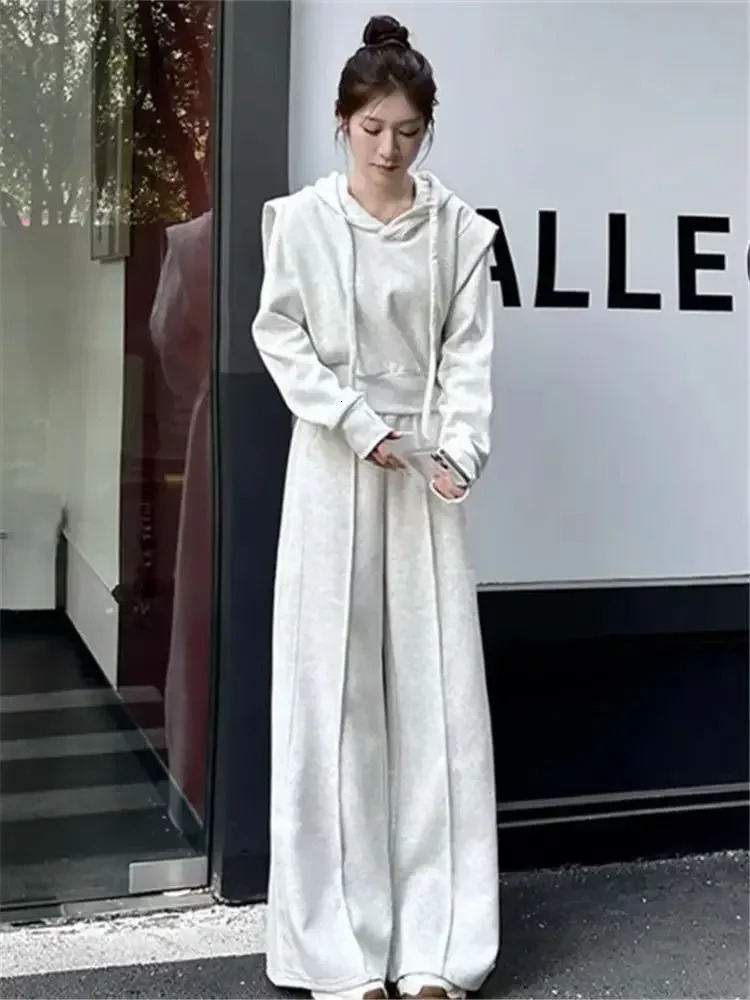 Womens casual sports hooded sweatshirt set Korean style weight loss hooded sweatshirt long pants two-piece set womens clothing 250320