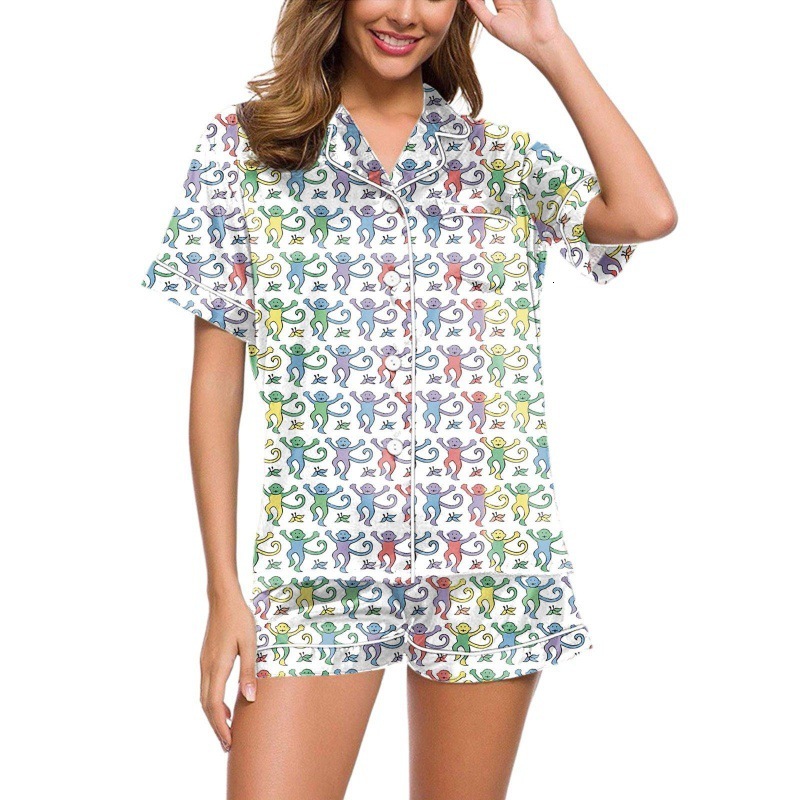 Summer monkey print set, temperament home, parent-child living suit, adult women's sleepwear set