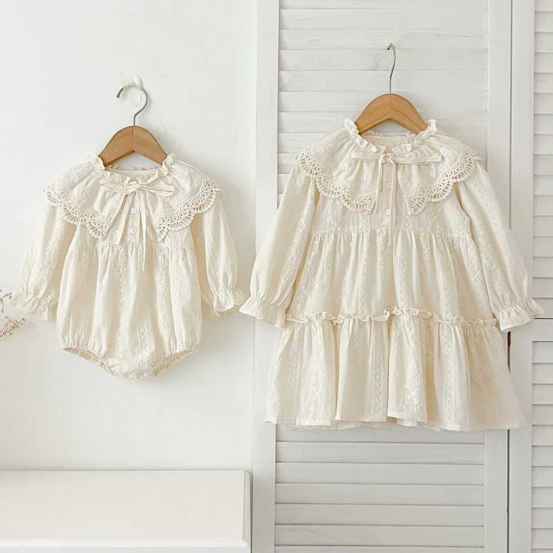 Autumn 2024 Europe - American Chiffon Girl Par Dress Childrens Princess Dress Long Sleeve Cotton Embroidery sisters Dress W250326