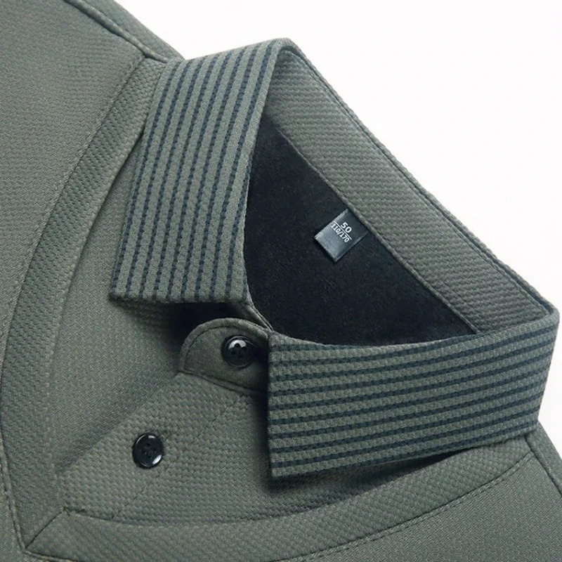 Thick and warm patchwork mens polo shirt suitable for business casual daily wear 250326