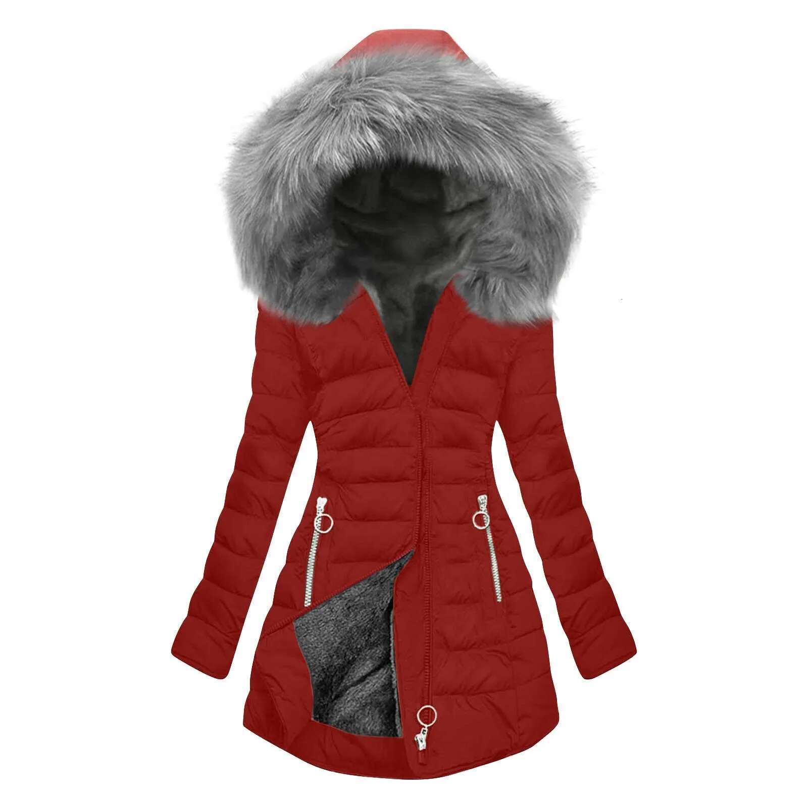 Womens Ed Long Coat Plus Size Mid Length Quilted Warm Outerwear With Hood Windproof Winter Jacket For Women