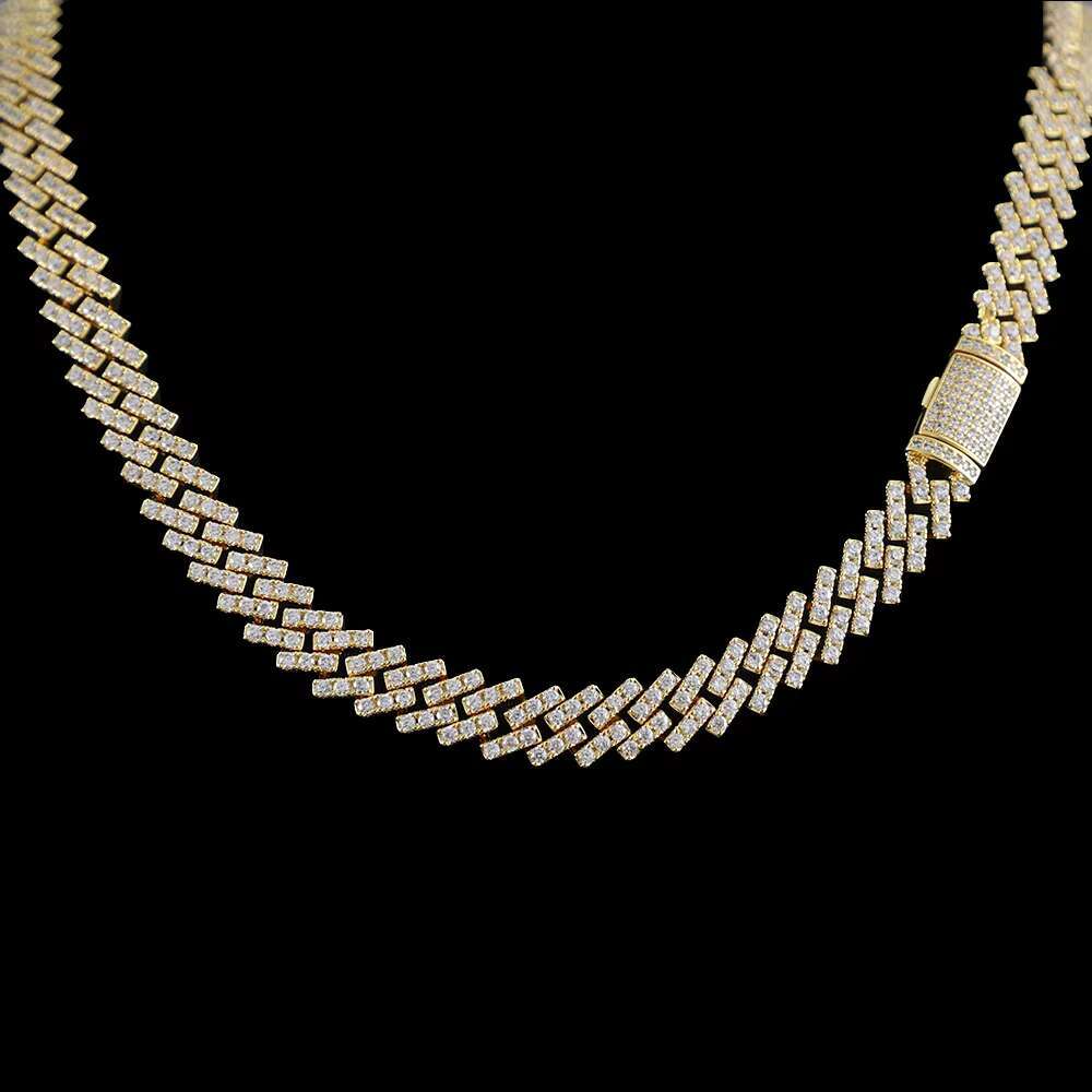 Wholesale Custom Design S925 Silver Moissanite Necklace Trendy Hiphop Cuban Chain in Gold/Silver Plating for Bulk Orders