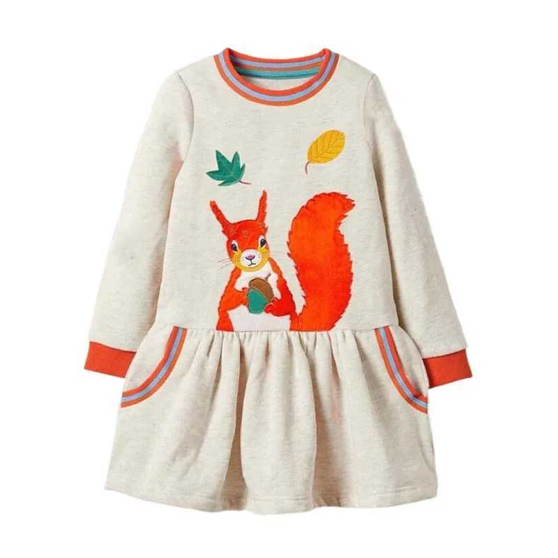 Jumping Meters New Arrival Squirrel Stickers Autumn Childrens Girls Dress Long Sleeve Princess Birthday Gift Hot Selling Top W250326