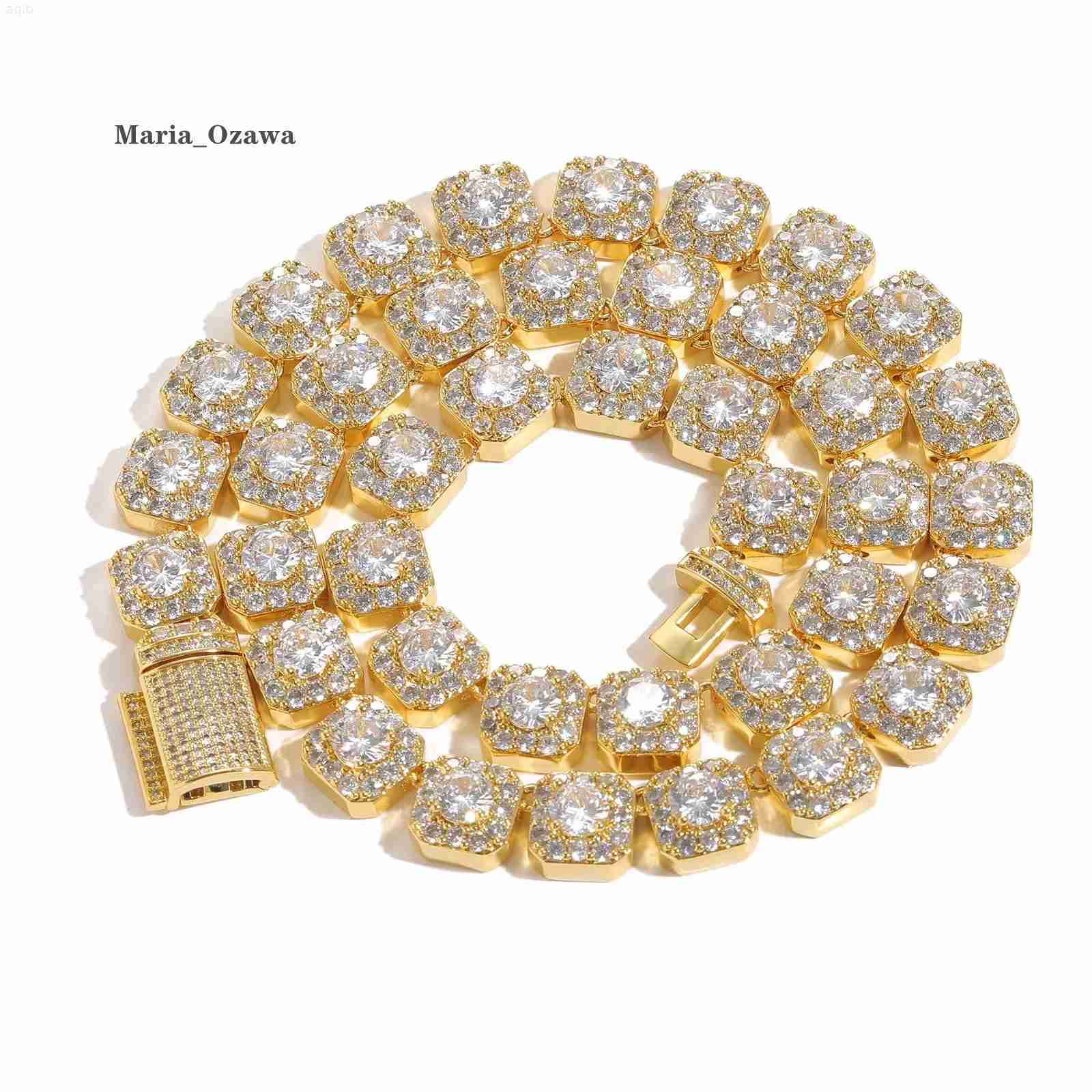 Hip Hop Iced Out Square Moissanite Diamond Tennis Cuban Link Chain Jewelry Gold Plated Bling Tennis Necklace for Women Men