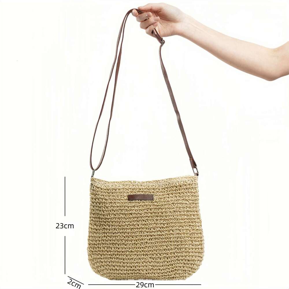 Handmade straw woven casual versatile trendy and minimalist small leather brand crossbody bag