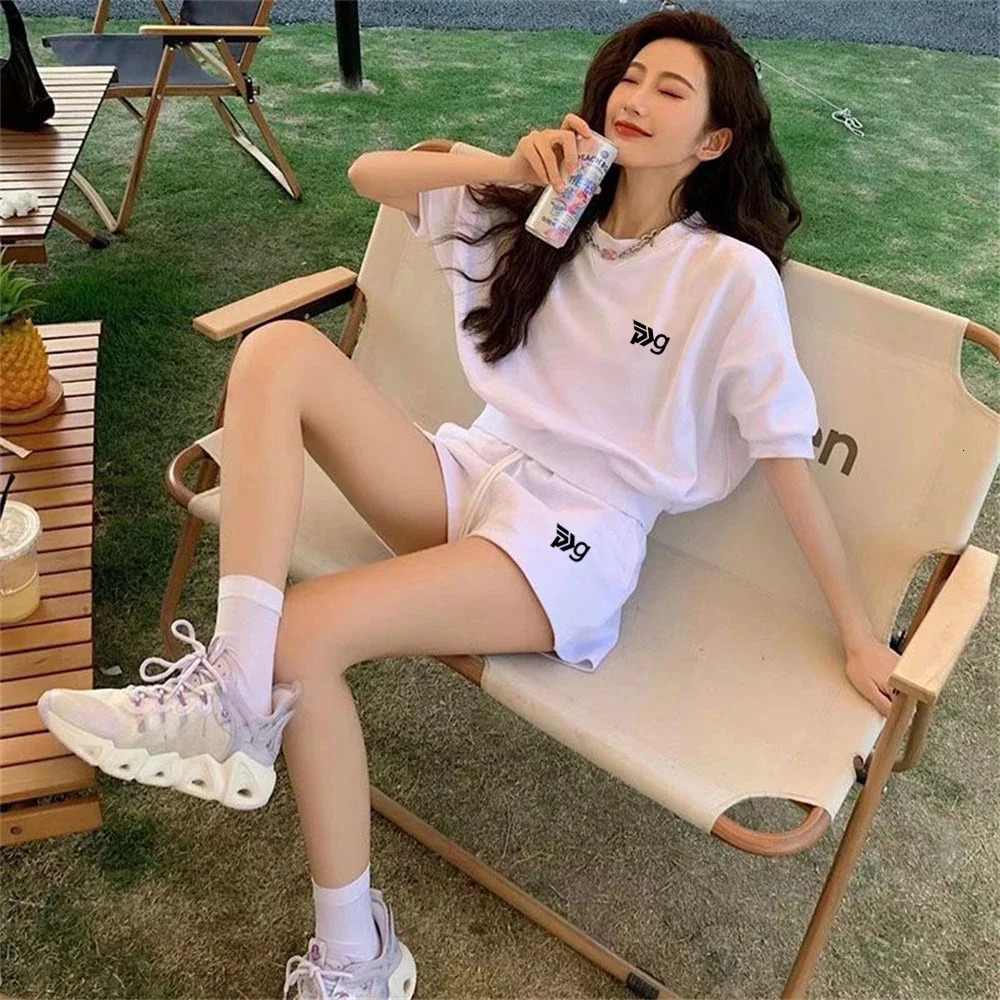 Womens Golf Shirt Summer Loose Casual Sports Shorts Fashion Set High Quality TopShorts Two Piece Set 250320