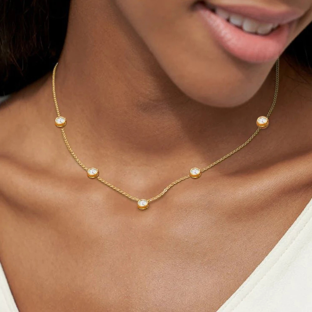 5mm 5 Stones Bubble Necklace Certified Original 18k Gold Plated 925 Silver Diamond Choker Chain for Women Jewelry GRA 250317