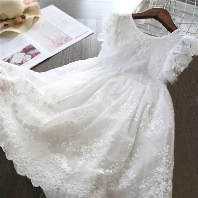2024 Birthday White Flower Princess Wedding Dress 3-8y Pink Dress Childrens Clothing Colorful Cake Net Lace Dot Children W250326