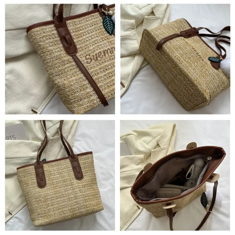 Women Casual Rattan Handbags Woven Shoulder Bags Summer Beach Straw Bag Large Capacity Tote Lady Big Purses 250325