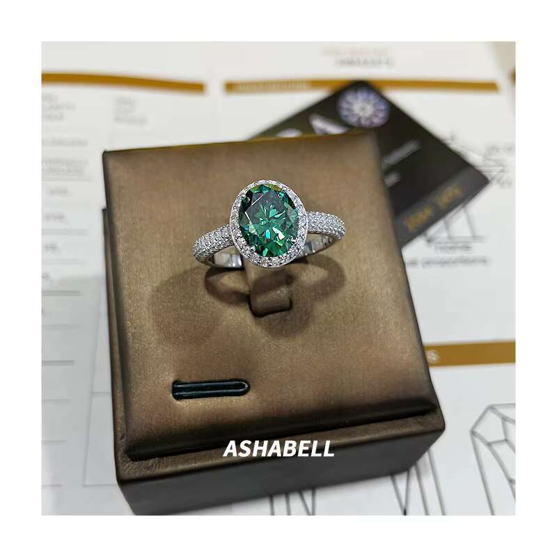 Luxury Full Moissanite 2CT VVS D Color 925 Sterling Silver Green Moissanite Ring Women Engagement Wedding Ring