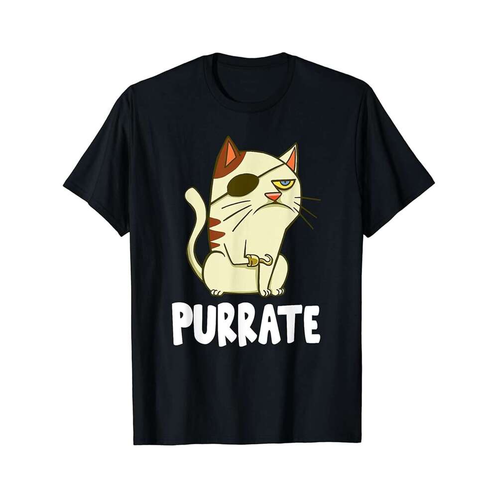 Designer T shirt Vintage Pirates Cat Purrate Cute Kitten Adorable Pet Animal - 220g Tshits