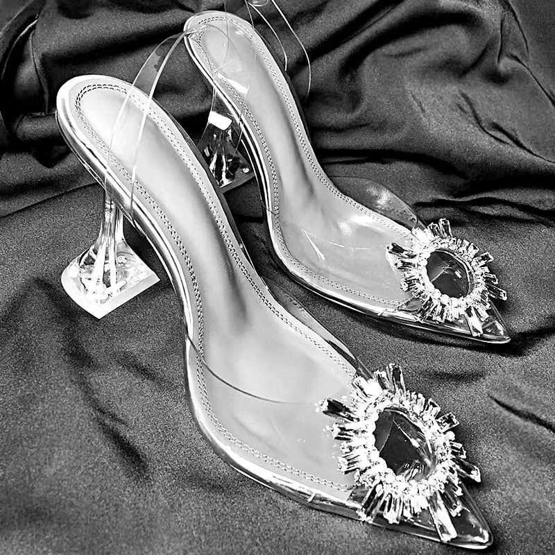 42 Large Sandals Wen Summer Slim H Back Emp Single Shoes Sexy One Word Crystal High H Wens Sandalias Mujer Z250326
