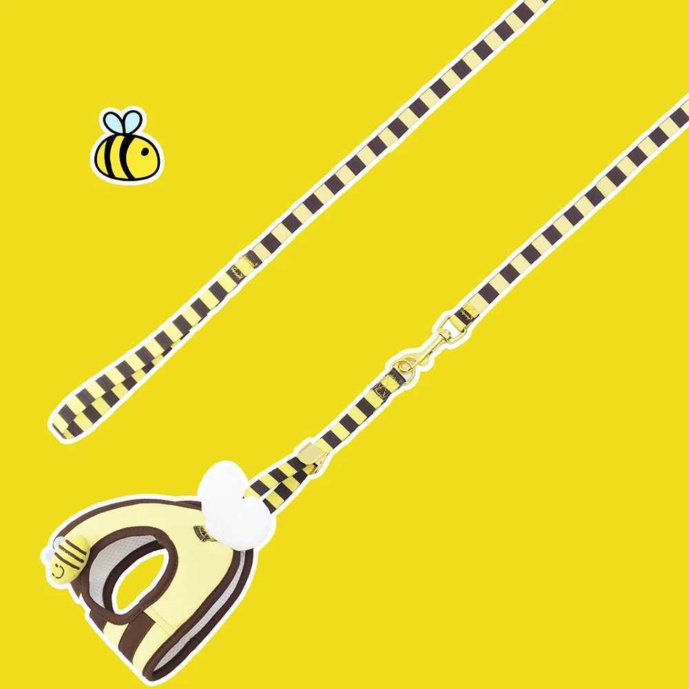 Cute bee kitten puppy harness and belt set soft and breathable dog vest harness LED puppy pet clothing X250326