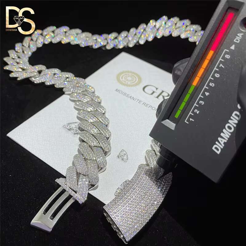 Luxury Hip Hop 18 20 22 Inches S925 Sterling Silver VVS Moissanite Cuban Chain Necklace Men
