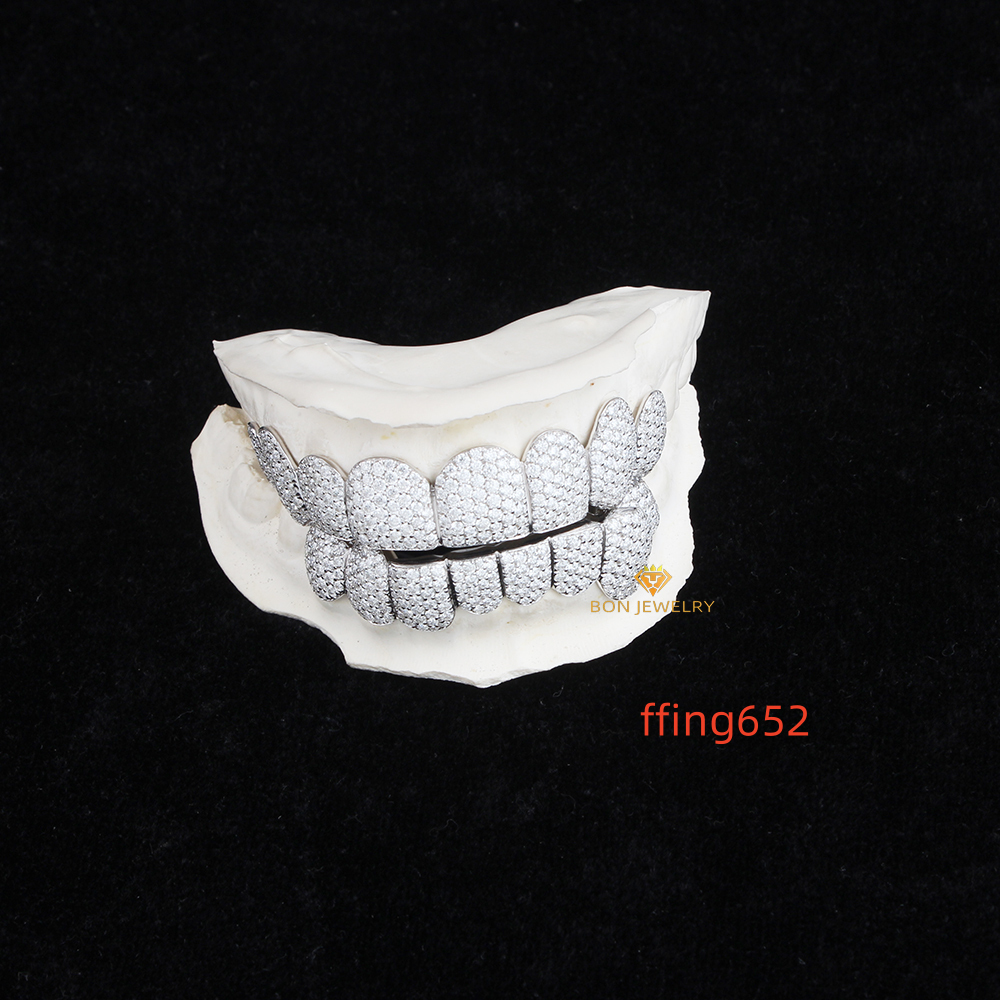 Hot Sale Custom S925 Silver Iced Out VVS Moissanite Grillz Teeth up 8 Down 8 Can Diamond test Men Hiphop Jewelry