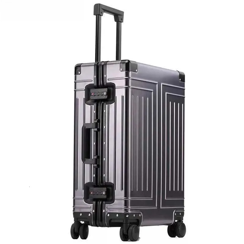 Suitcases New top quality aluminum travel business trolley suitcase bag spinner boarding carry on rolg lage 20/24/26/29 inch Q240217