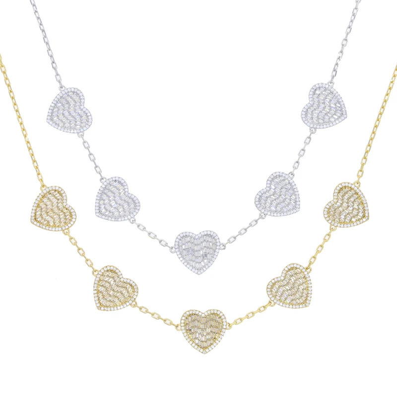 paved Bling Cz heart-shaped chain necklace suitable for womens hip-hop ice out of the square Cz tennis chain necklace jewelry 250326