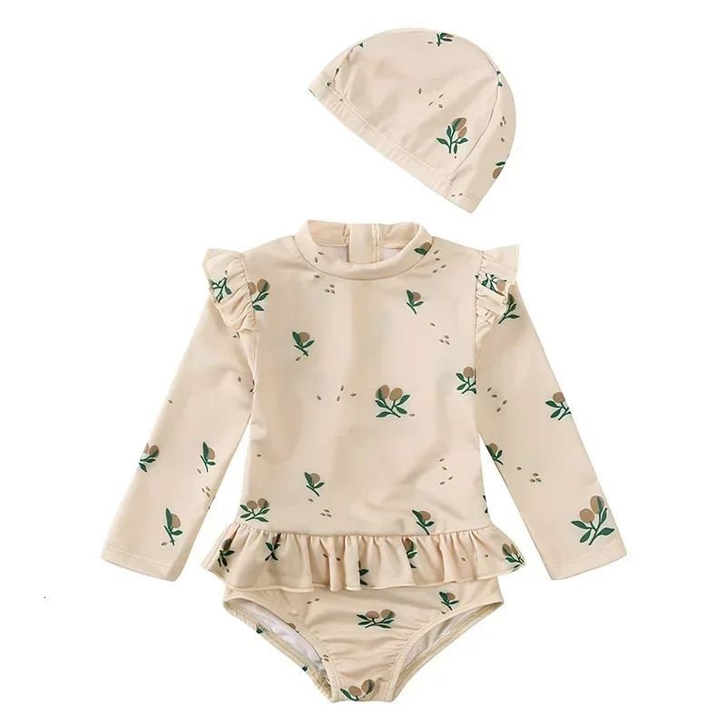 Girls Cute Backless Floral One-piece Swimsuit Baby Bikini Swimwear with hat Sun-proof Beach Vacation Toddlers Kids Chic Swimsuit 250326