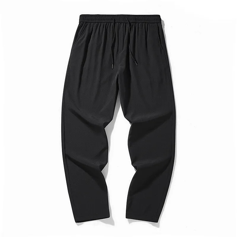 Mens casual straight pants with elastic waistband Korean classic black gray khaki mens Trouser 250326
