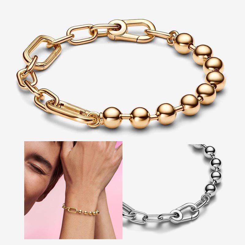 Golden Metal Bead & Link Chain 925 Sterling Silver For Women Wedding Gift Jewelry Set Gold Bracelet with Retail Box Top Quality Wholesale Z260313