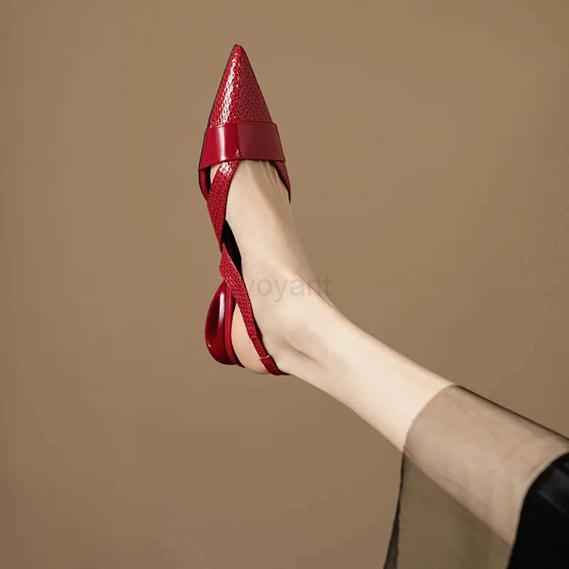 Wen Sandals Luxury Designer Slingback Shoes Wan Pointed Toe H Golden Silver Red Pumps Block Heel Sandalias Femini Z250326