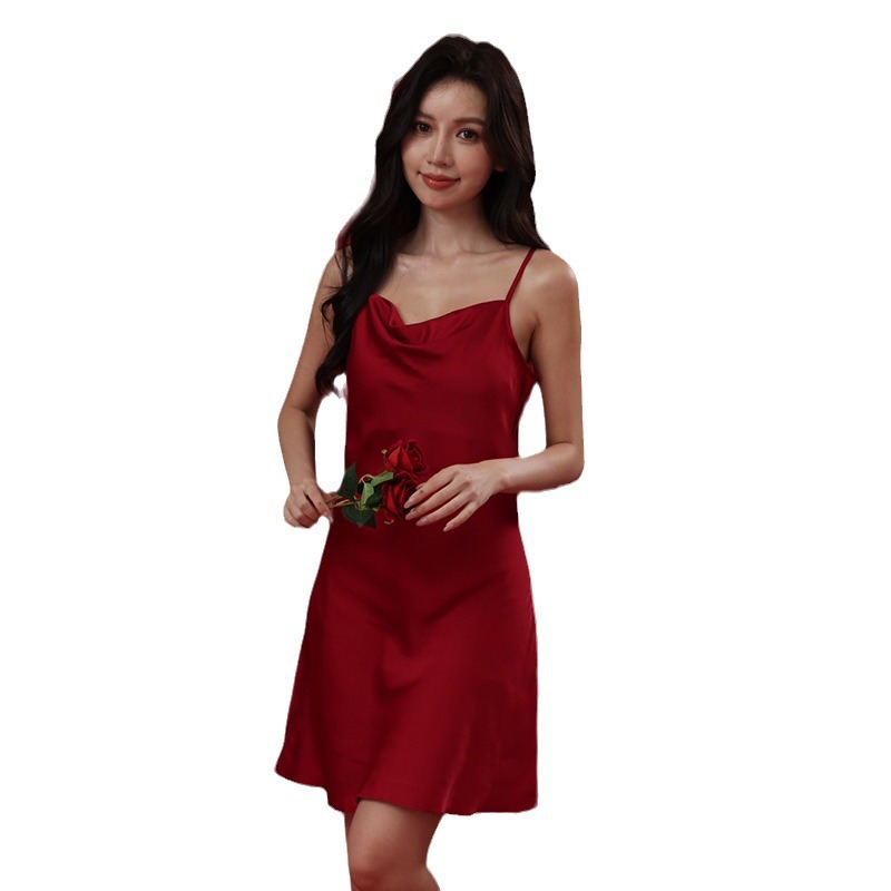 S250 Women's summer ice silk nightdress V-neck suspenders sexy lingerie dress summer