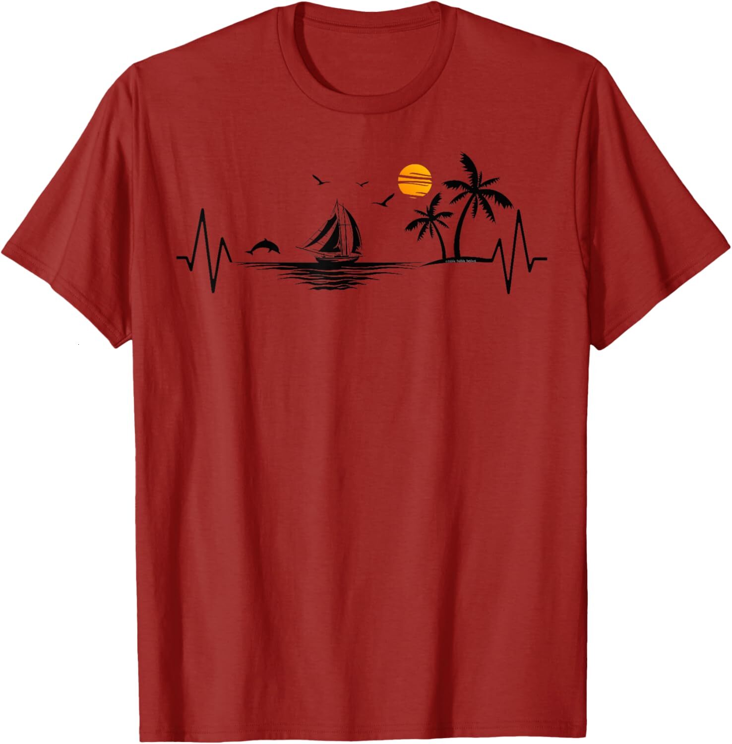 T shirt for Mens Heartbeat with Sailboat Tropical Palm Trees Beach Island Graphic Tee Casual Tops Clothes Short sleeve cool