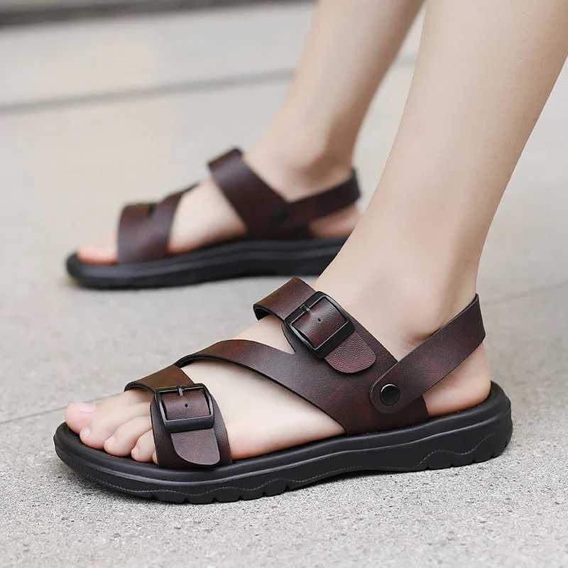 Mens summer sandals outdoor casual sports slippers PU leather N-Slip breathable Roman shoes beach flip garden shoesXJ250326