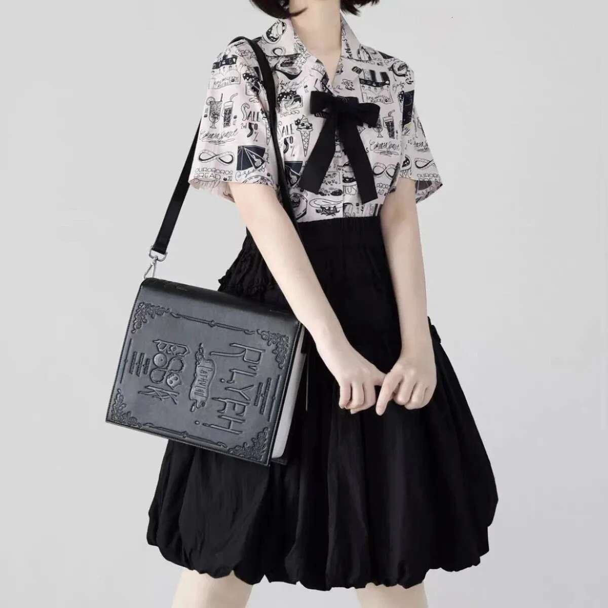 Black Goth Shoulder Women Original Design Book Shape Flap Student Crossbody High Quality Large Capacity Lolita Cute Bag