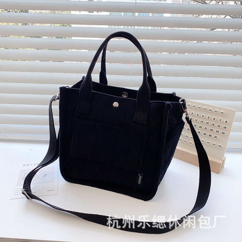 Autumn winter corduroy multi pocket bento lunch box bag, simple versatile, hand-held and crossbody tote bag