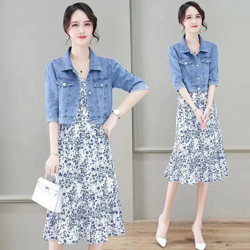 Womens denim jacket womens small shawl Jaqueta jeans mid sleeved cardigan wool sweater 250318
