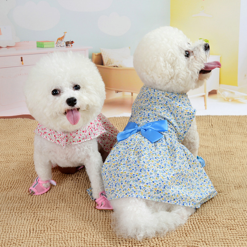 Dog Summer Floral Princess Dress Cute Dog Skirt with Elegant Bowknot Soft Small Dog Clothes, Girl Puppy Clothes for Birthday Wedding Valentines Daily 