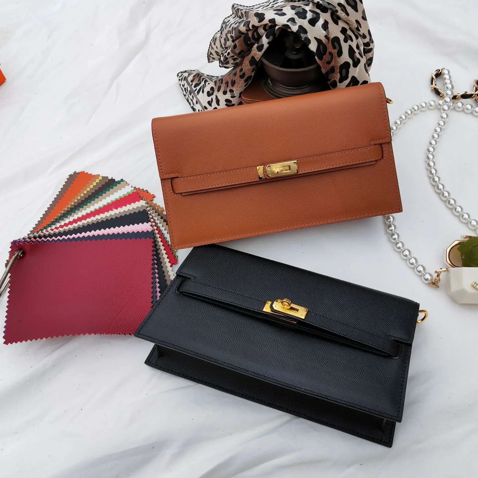 New Large Capacity Women's Wallet Single Shoulder Slant Cross Handbag Fashionable Cow Leather Palm Print
