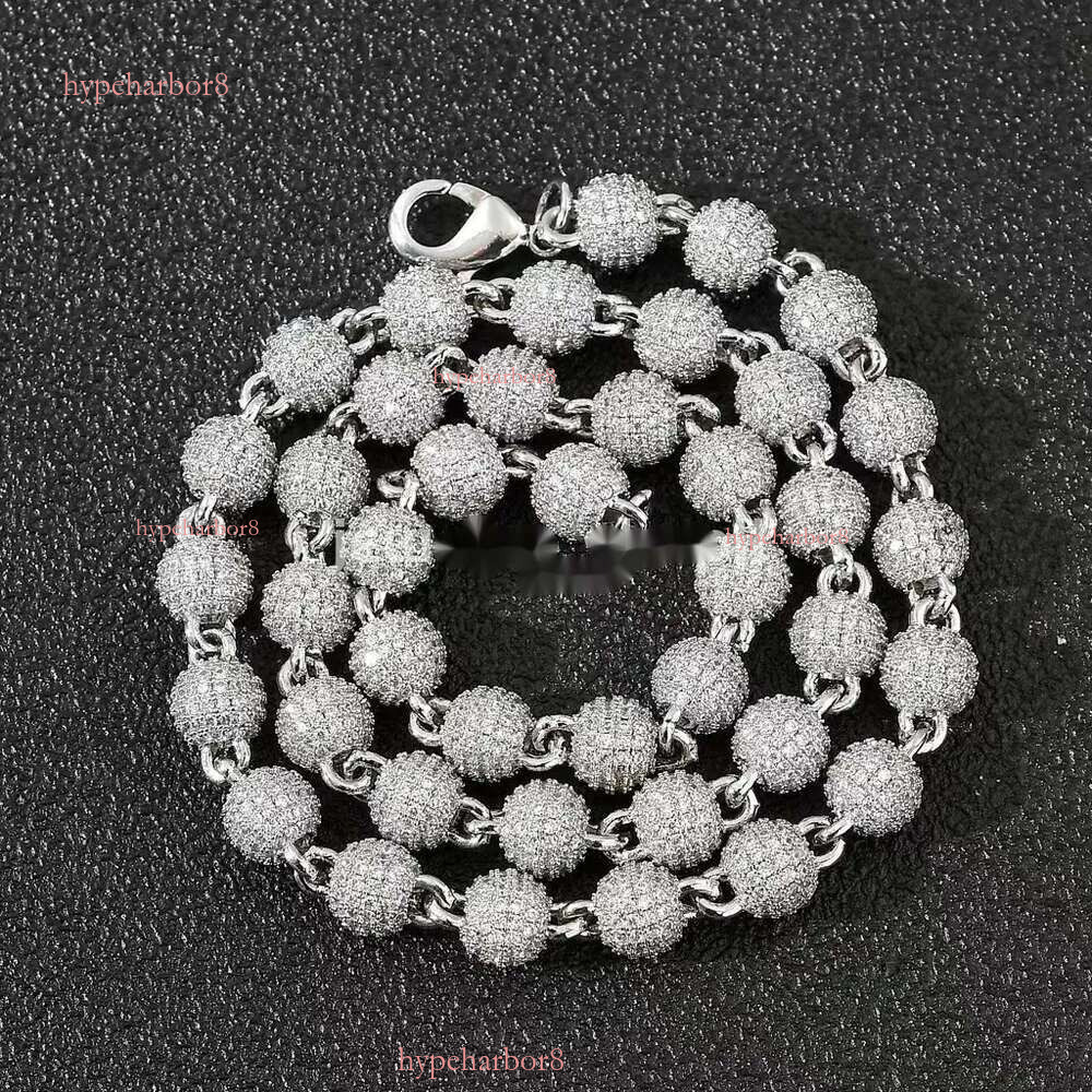 Hip Hop Jewelry Men Women Gold Plated Prong Dia 8mm Round Bead Zirconia Bracelet Iced Out Ball Chain k