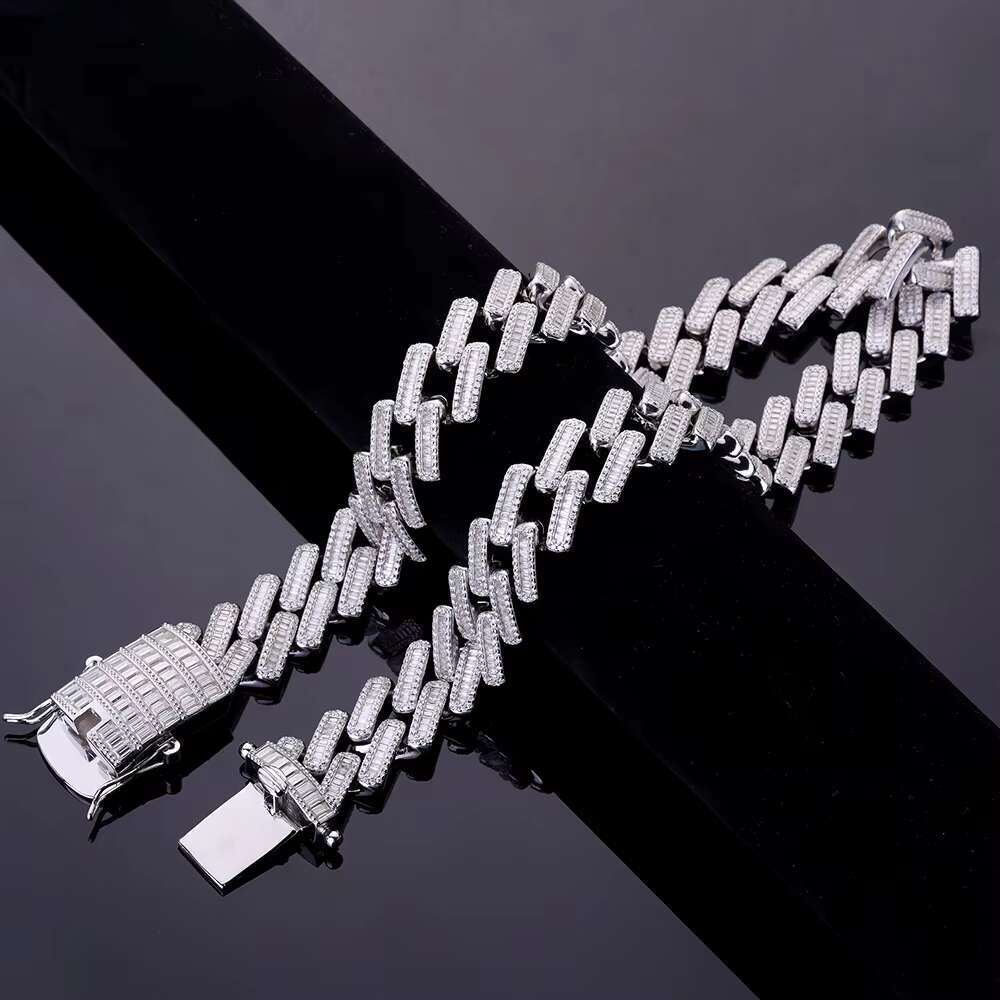 High Quality Hip Hop Jewelry Moissanite Customized Iced Out Cubic Zircon 925 Sterling Silver Cuban Chain Necklace for Men