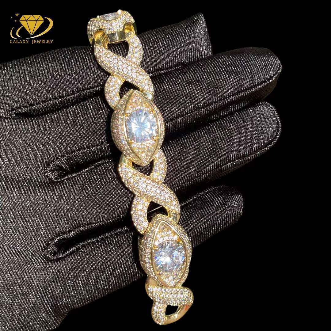 New Design Cuban 925 13mm 15mm Vvs Moissanite Necklace Men Mossanite Cuban Link Chain Evil Eyes Cuban Bracelet